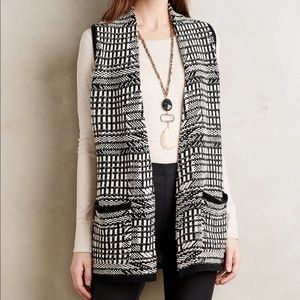 Anthropologie Black & White Knit Cozy Sweater Vest